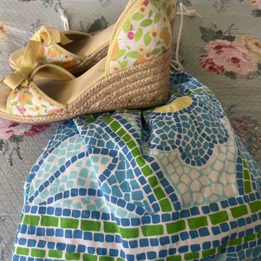 Vintage Lilly Pulitzer Yellow and Green Espadrille Wedge Sandals